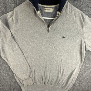 Lacoste Men 1/4 Zip Sweater Knit Croc Logo Gray Pullover US XL All Cotton Adult